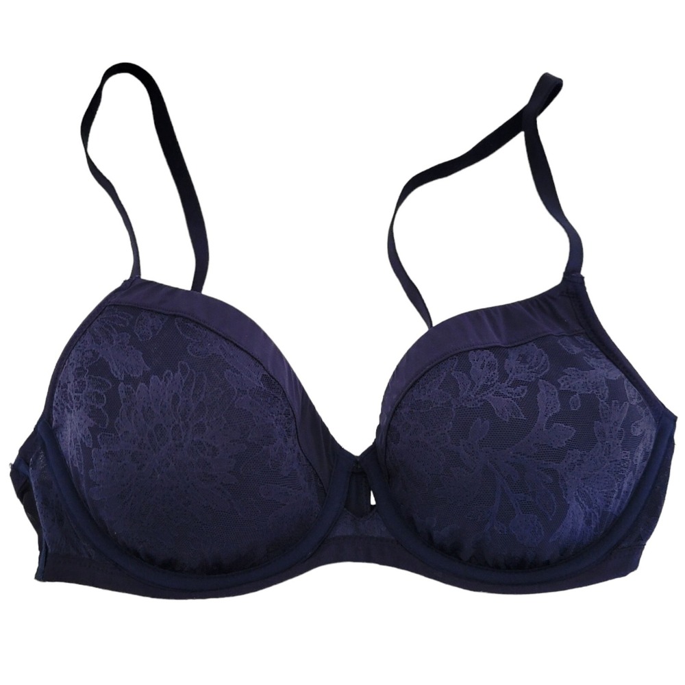 Soma Bra Lightest Lift Modern Coverage‎ 34C Dark Blue Lace Overlay Underwire Bra